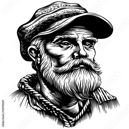 Old sailor, old captain, fisherman vector illustration isolated