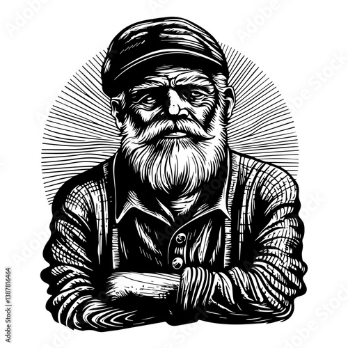 Old sailor, old captain, fisherman vector illustration isolated