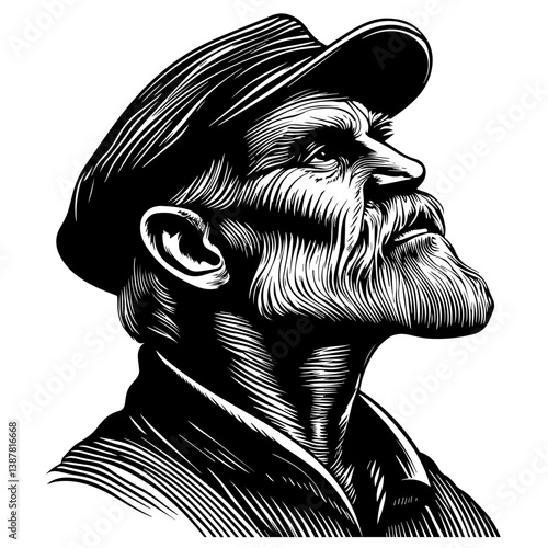 Old sailor, old captain, fisherman vector illustration isolated