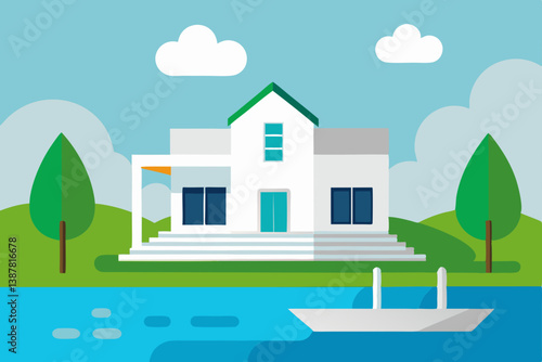 vector illustration of house with green grass