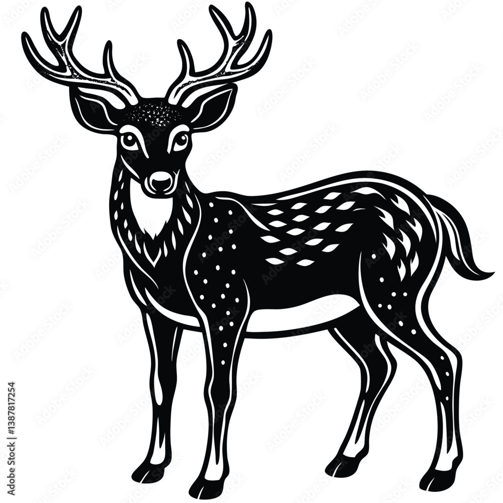 Obraz premium Adobe IllustrBlack deer silhouette on white background. Deer silhouette vector. Animal silhouette. Deer vector Illustration.ator Artwork