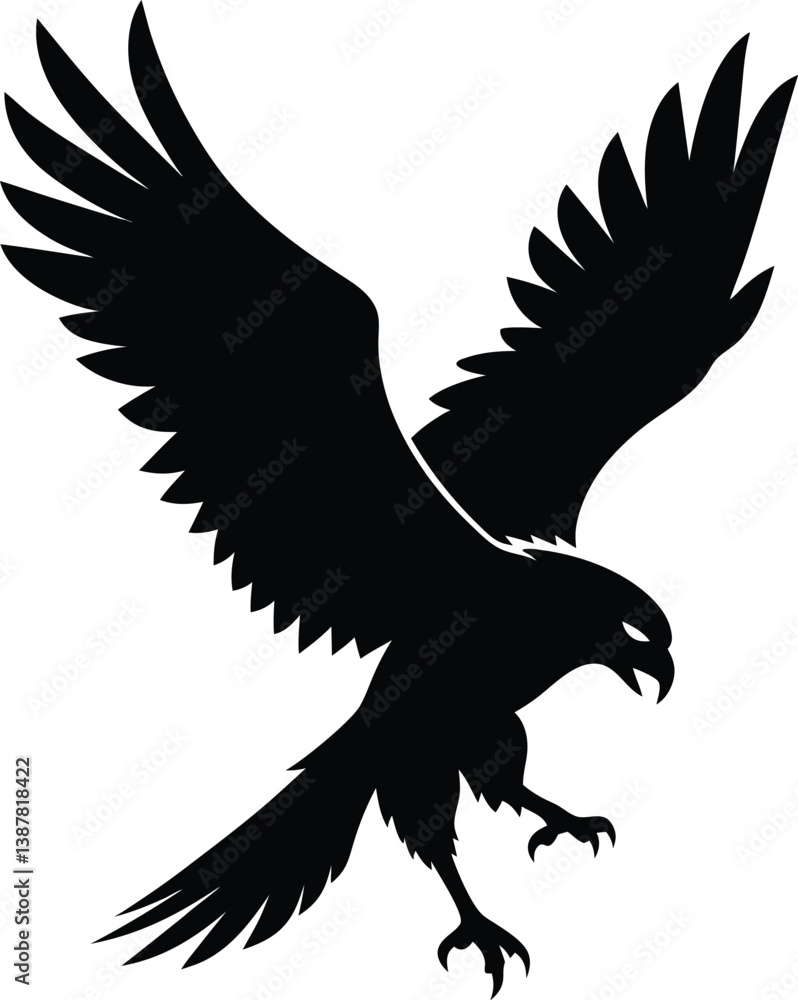 Obraz premium Flying Hawk Silhouette Vector & Majestic Bird Icon