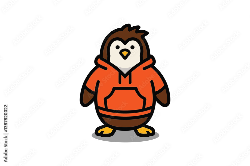 Obraz premium Charming Cartoon Penguin in Orange Hoodie: Playful Animal Illustration for Children's Designs and Engaging Graphic Content