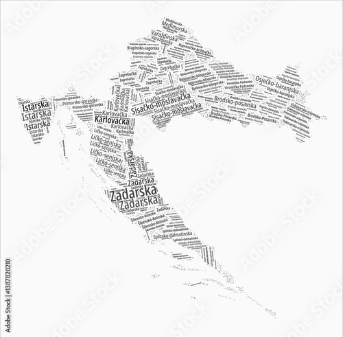 Croatia Text Style Regions. Country region names word clouds in the Croatian language. Trending vector illustration.