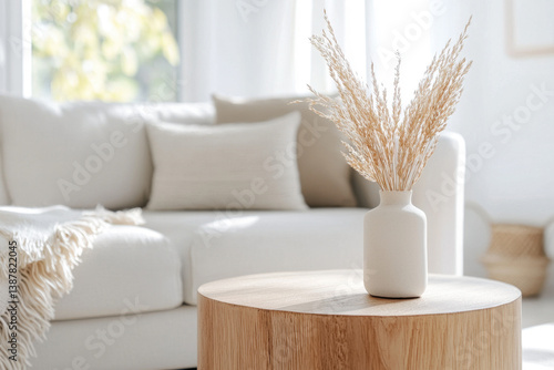 Beautifully staged Scandinavian style living room interior. Modern bright apartment with sleek furniture, natural decorations