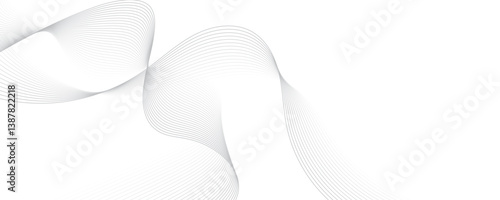 Abstract gray wave dynamic curve lines on transparent background with flowing particles. Digital energy waves technology concept. Modern backdrop design for business, presentation, banner.