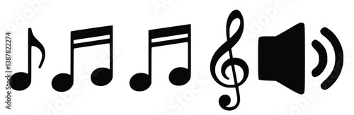 Vector Illustration Of Music Notes Treble Clef And Speaker For Audio Concepts