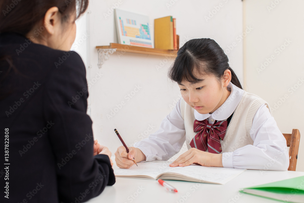 個別に指導を受ける女学生 個別に指導を受ける女学生
