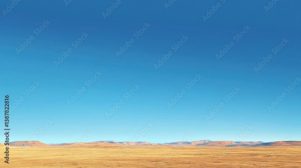 Fototapeta premium Expansive dryland landscape with blue sky stretches to distant hills