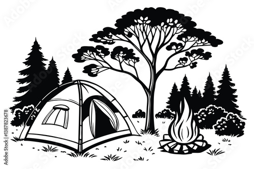 Summer camping adventures in nature offer leisure hiking amidst the green forest and mountain landscape under the sky