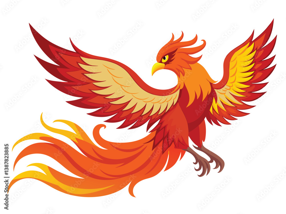Fototapeta premium Red phoenix and flying vector illustration with feathers and wings