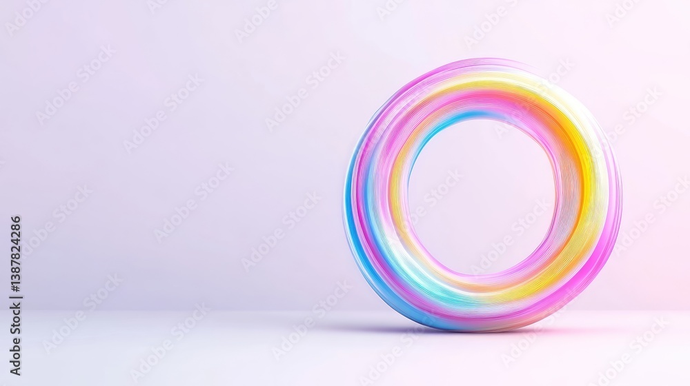 A vibrant, pastel-colored ring dominates the image. Its a 3D render, smooth and glossy. The ring rests on a simple, white background. Soft lighting enhances its colors. The style is minimalist and m A vibrant, pastel-colored ring dominates the image. Its a 3D render, smooth and glossy. The ring rests on a simple, white background. Soft lighting enhances its colors. The style is minimalist and m