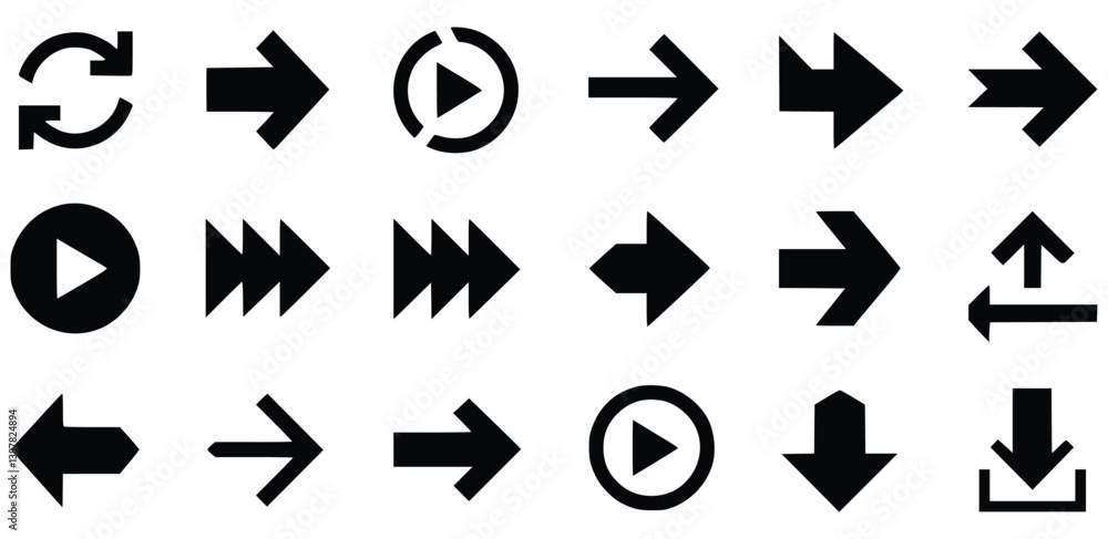 Collection Of Black Arrow Symbols And Icons Representing Navigation And Direction Collection Of Black Arrow Symbols And Icons Representing Navigation And Direction