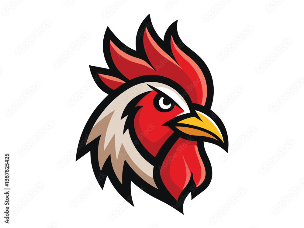 Cute cartoon rooster head, a vector illustration of farm poultry Cute cartoon rooster head, a vector illustration of farm poultry