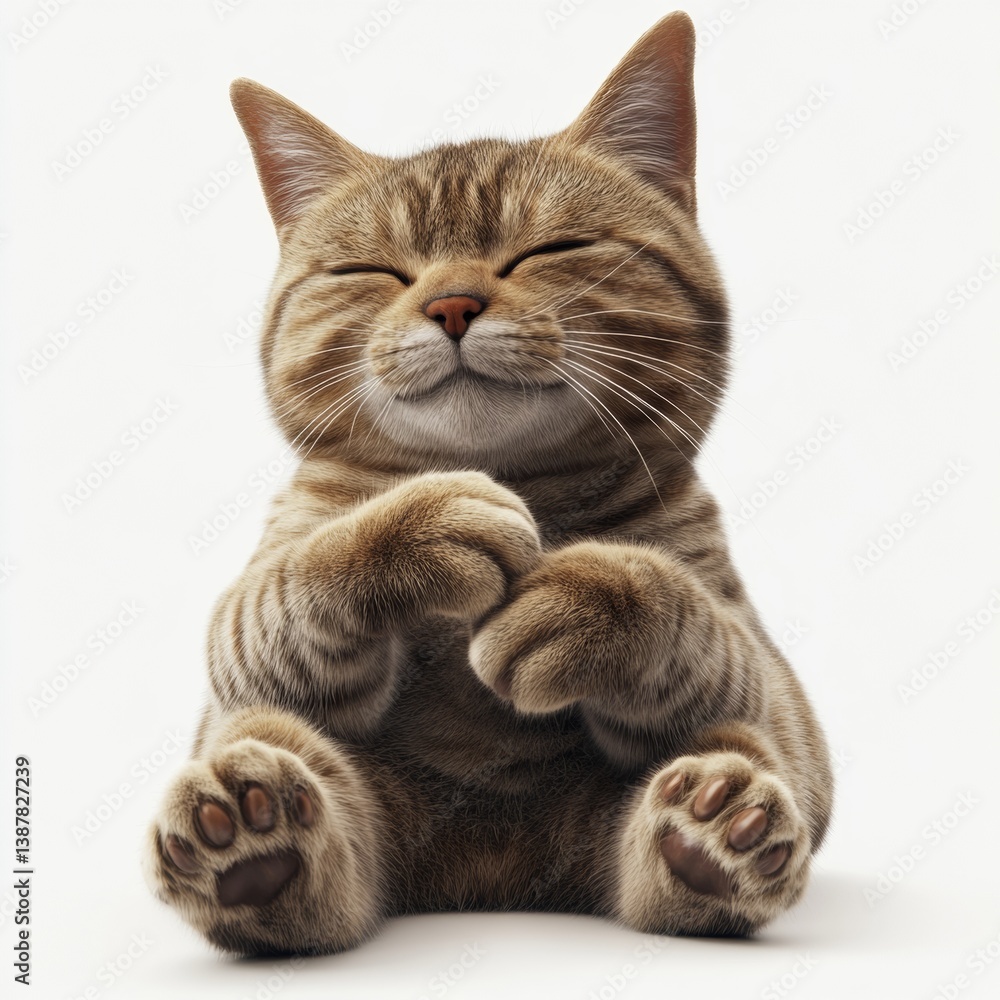 Obraz premium Cute Cat Relaxing While Cleaning Its Paws in 3D Visualization