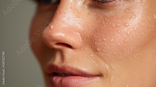 Close-up of Sweaty Face: A close-up shot captures glistening beads of perspiration on the face of a person, highlighting the beauty of human resilience, determination, and exertion.