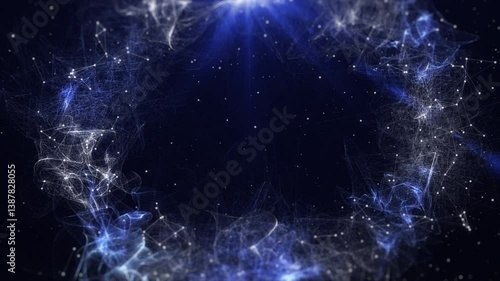 Technology vibrant circle nebula zoom in scene. Abstract fractal plexus pattern 4K motion background