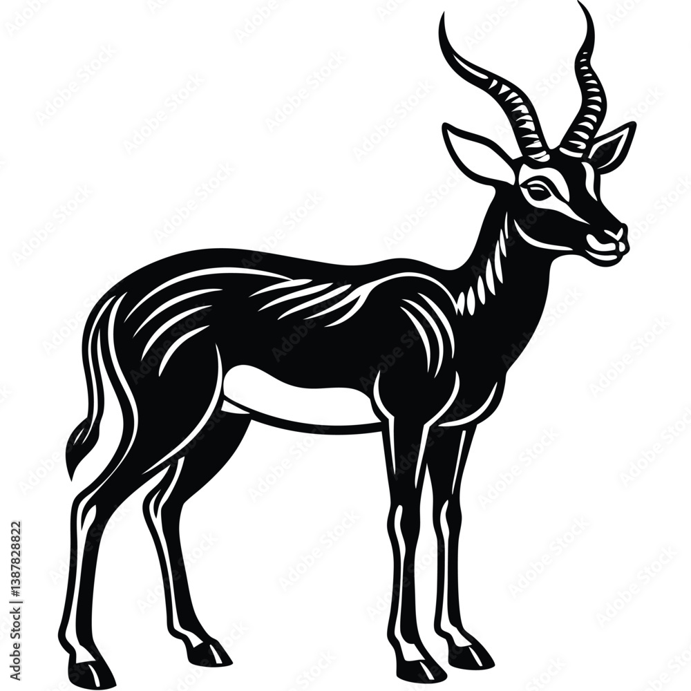 Fototapeta premium Adobe Illustrator ArtworkGazelle vector icon silhouette jump black antelope. Ghazal run vector stand side view illustration isolated on white background