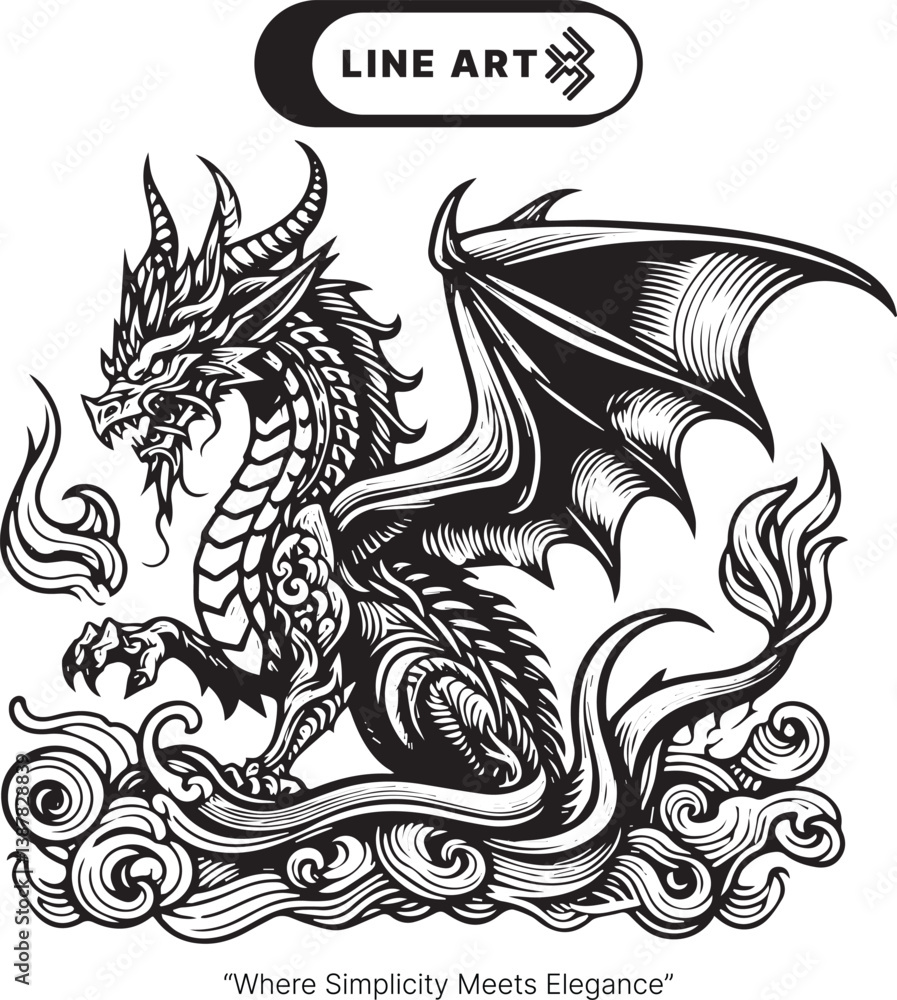 Dragon Line Art Editable Content, Isolated White background transparent Background Dragon Line Art Editable Content, Isolated White background transparent Background