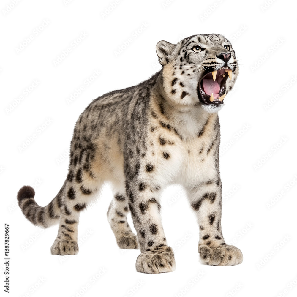 Fierce Snow Leopard in Dynamic Pose isolated on white or transparent background, png. Easy to place on any other background Fierce Snow Leopard in Dynamic Pose isolated on white or transparent background, png. Easy to place on any other background