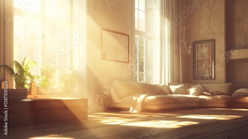 Bright Modern Living Room with Neutral Colors and Natural Light