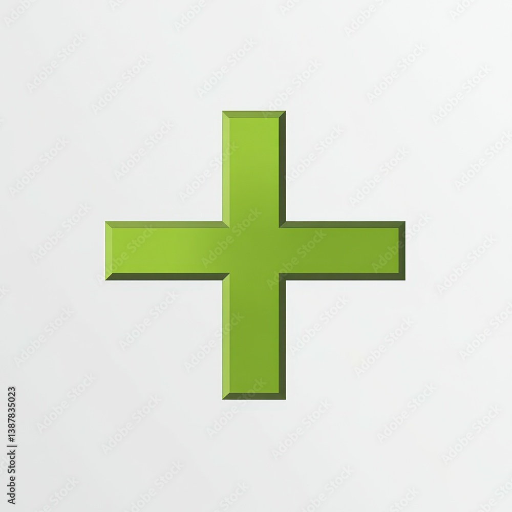 Green plus sign on a light background representing positivity and addition in a minimalistic design Green plus sign on a light background representing positivity and addition in a minimalistic design