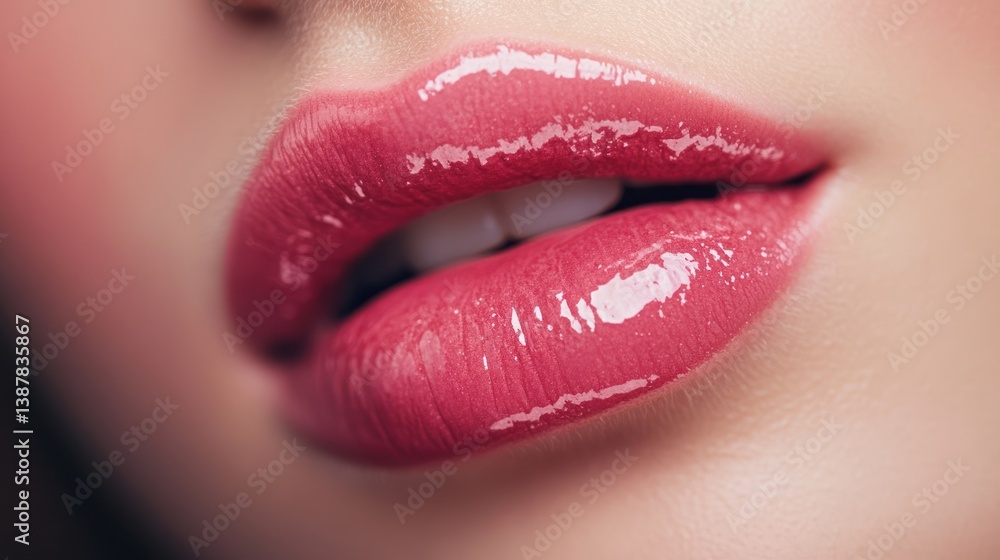 Close-up capturing the allure of plump lips adorned with radiant pink gloss Close-up capturing the allure of plump lips adorned with radiant pink gloss