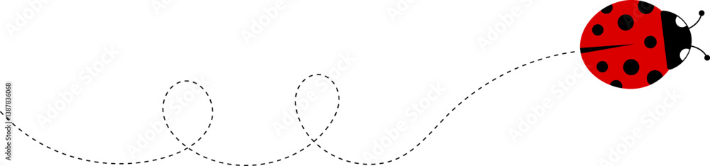 Obraz premium Cute ladybug cartoon icon. ladybug characters collection. Cute Ladybird with dotted path. Ladybugs flying on dotted route. Insects group. Vector illustration isolated on white.