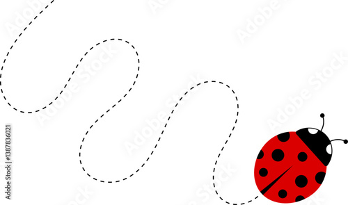 Cute ladybug cartoon icon. ladybug characters collection. Cute Ladybird with dotted path. Ladybugs flying on dotted route. Insects group. Vector illustration isolated on white.