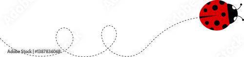 Cute ladybug cartoon icon. ladybug characters collection. Cute Ladybird with dotted path. Ladybugs flying on dotted route. Insects group. Vector illustration isolated on white.