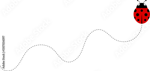 Cute ladybug cartoon icon. ladybug characters collection. Cute Ladybird with dotted path. Ladybugs flying on dotted route. Insects group. Vector illustration isolated on white.