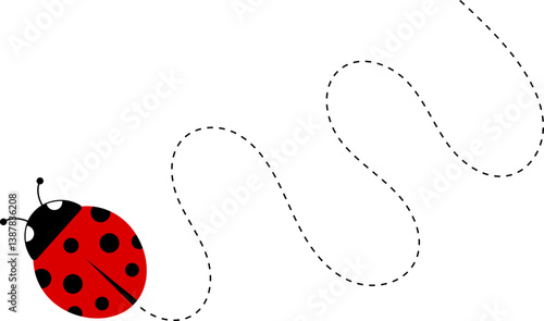 Cute ladybug cartoon icon. ladybug characters collection. Cute Ladybird with dotted path. Ladybugs flying on dotted route. Insects group. Vector illustration isolated on white.