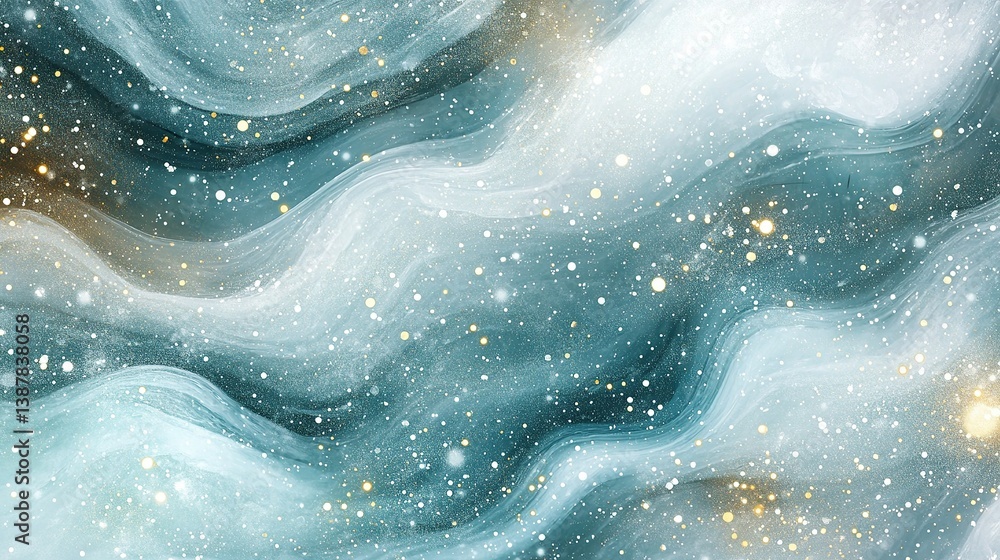 Obraz premium A mesmerizing mix of glowing abstract snow trails swirling in emerald green and golden hues