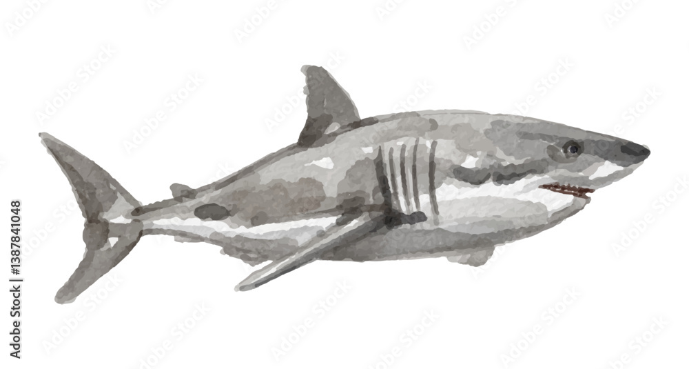Fototapeta premium Hand painted watercolor shark