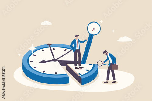 Time or attendance tracking system, analyze work efficiency in project management, productivity, workflow or effort, time spending to finish task concept, businessman cut clock in piece to analyze.