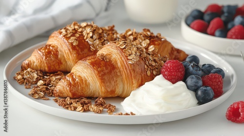 Wallpaper Mural A breakfast buffet featuring croissants, granola, fresh berries, and yogurt on a white table. Torontodigital.ca