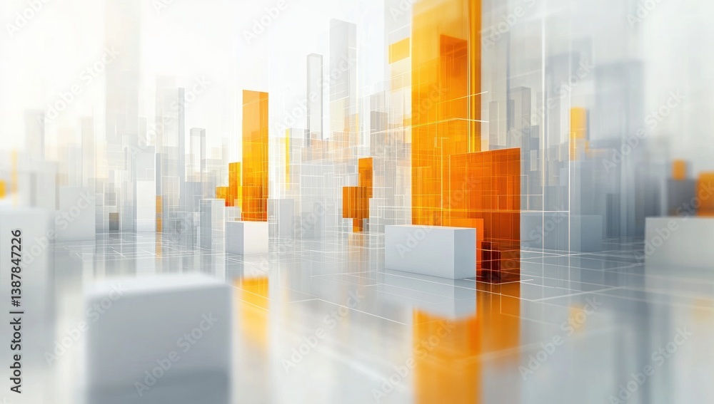 Abstract Cityscape Representing Structures with Orange and White Elements Abstract Cityscape Representing Structures with Orange and White Elements