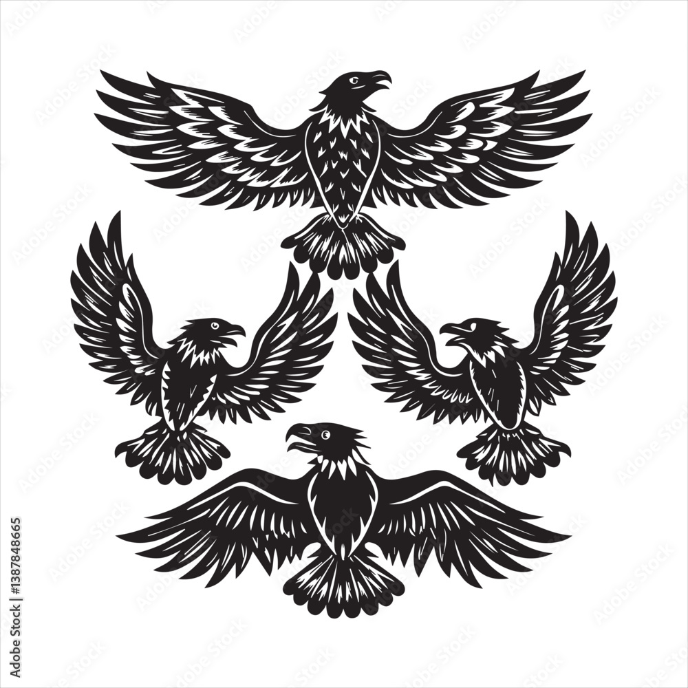 Fototapeta premium Eagles Silhouette Vector Set Free Vector