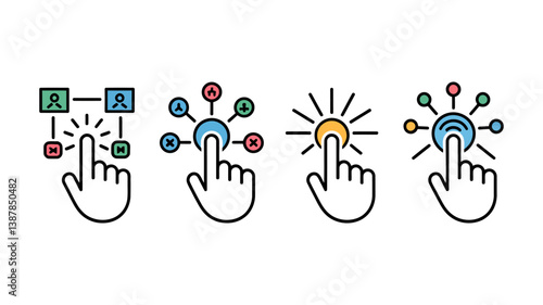 Digital Interaction Iconography: A modern collection of digital interaction icons showcases the essential touch gestures that are the core elements of intuitive user interface design.