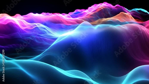 Abstract Neon Landscape Motion Background - Futuristic Glowing Terrain