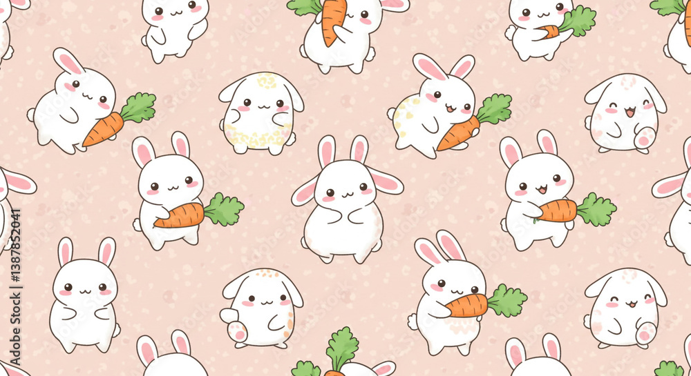 Kawaii-style repeating pattern with bunnies and carrots Kawaii-style repeating pattern with bunnies and carrots