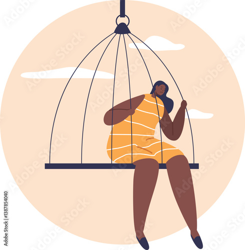 Woman confined in bird cage