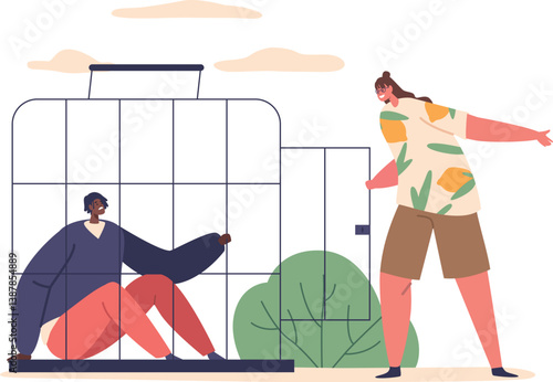 Woman saving man from cell