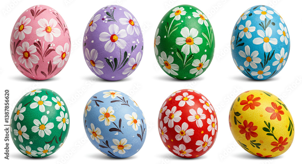 Set of hand-painted Easter eggs, isolated on white Set of hand-painted Easter eggs, isolated on white