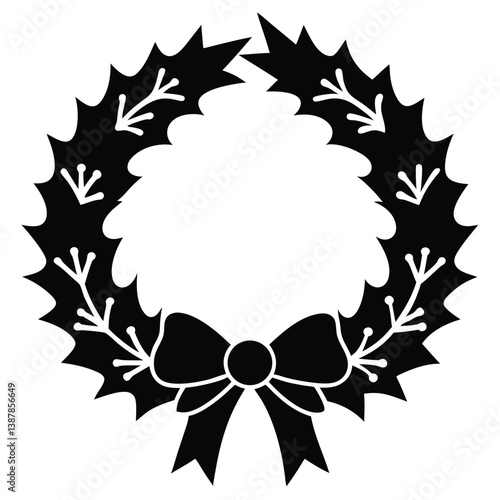 Christmas Wreath with Bow Silhouette
