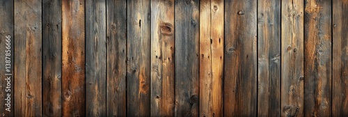 Rustic wooden planks backdrop showing textured grains and aged finish in a panoramic view