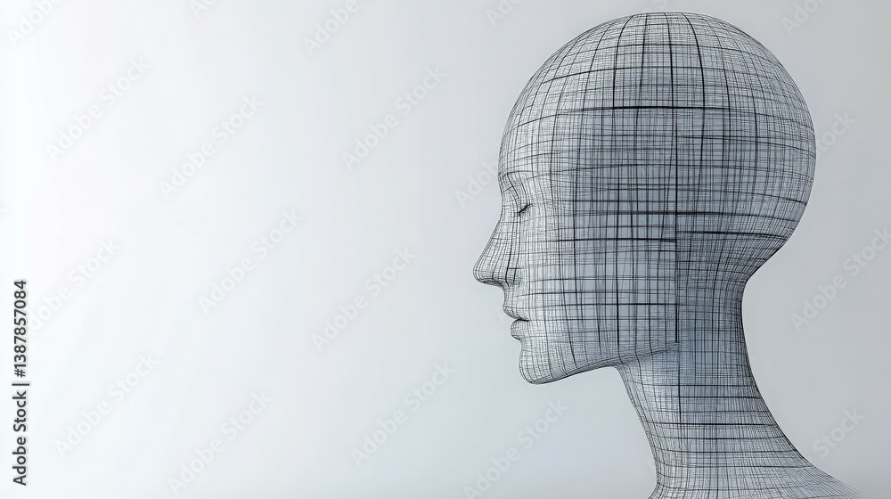 Abstract Human Head Wireframe Model with Minimalist Background Abstract Human Head Wireframe Model with Minimalist Background