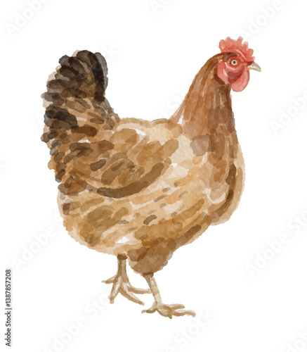 Watercolor chicken hen hand painted
