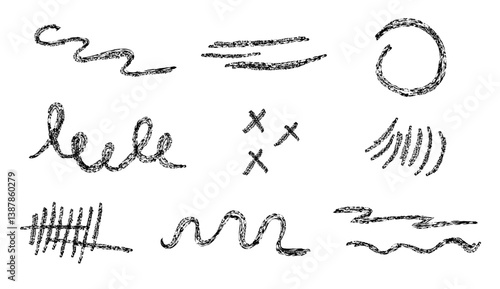 Set of abstract lines with black charcoal texture effect