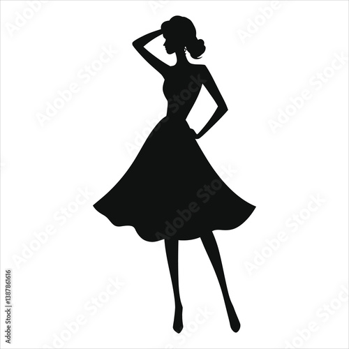 Elegant Silhouette of a Woman in a Dress/A sophisticated silhouette of a woman in a classic, likely vintage-inspired, dress.